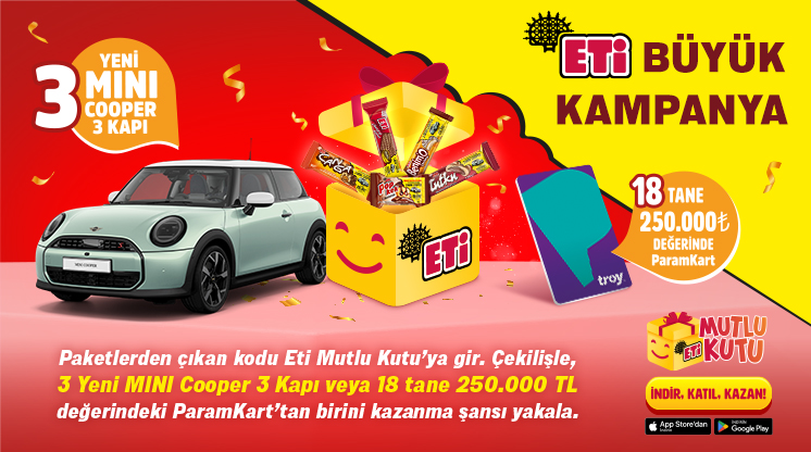 Mutluluk Eti tadında, büyük ödüller Eti Mutlu Kutu’da! Çekilişe katılım kodu Popkek, Benimo, Tutku, Canga ve Çikolatalı Gofret paketlerinde seni bekliyor!